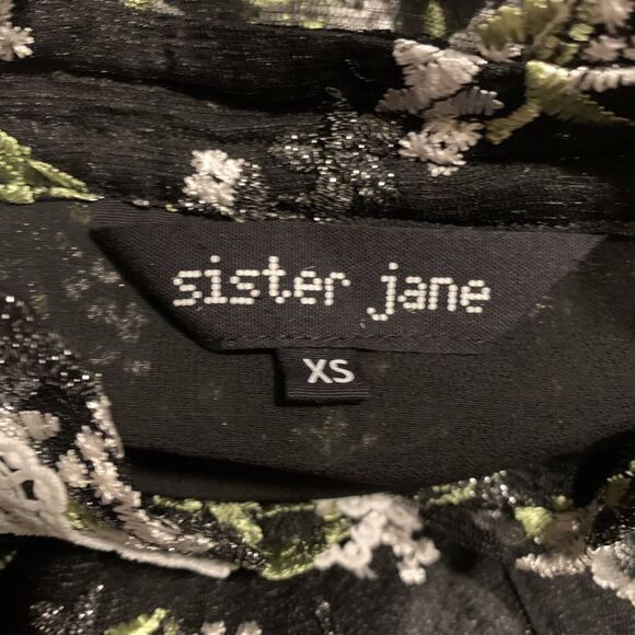 Sister Jane Prickle Organza Blouse XS Black Floral Long Sleeve Button Down Top - Picture 8 of 8